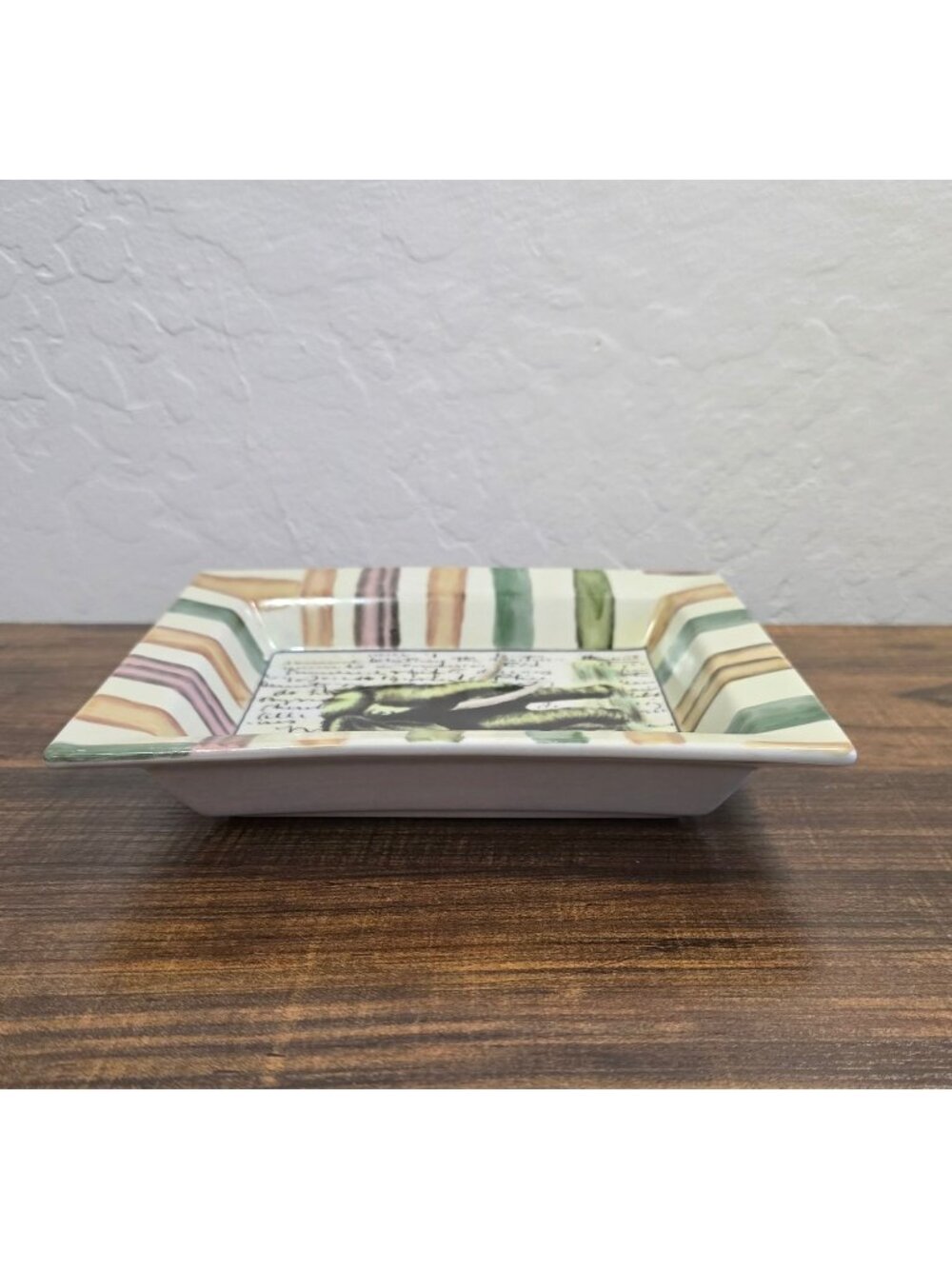 John Derian Hand-Painted Ceramic Elephant Desk Tray Catchall With Striped Border - Picture 6 of 9